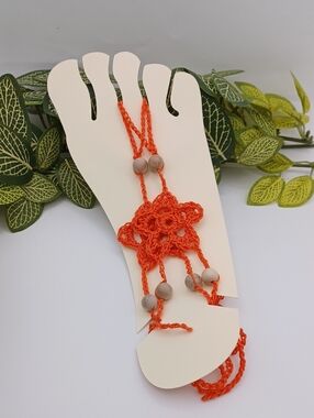 Handmade Crochet Flower Barefoot Sandals in Bright Orange